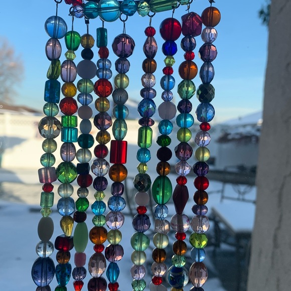 Hand Crafted Multicolor Beaded Crescent Light Catcher - Picture 3 of 13